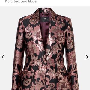 Etro Black and Pink Jacquard Floral Blazer